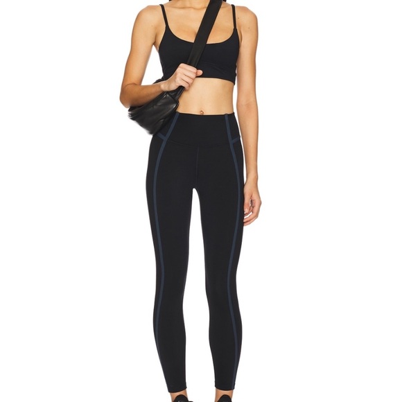 Nike 7/8 Sleek Black Leggings with Blue Stripes. Super Soft Stretchy Fabric. - Picture 2 of 15